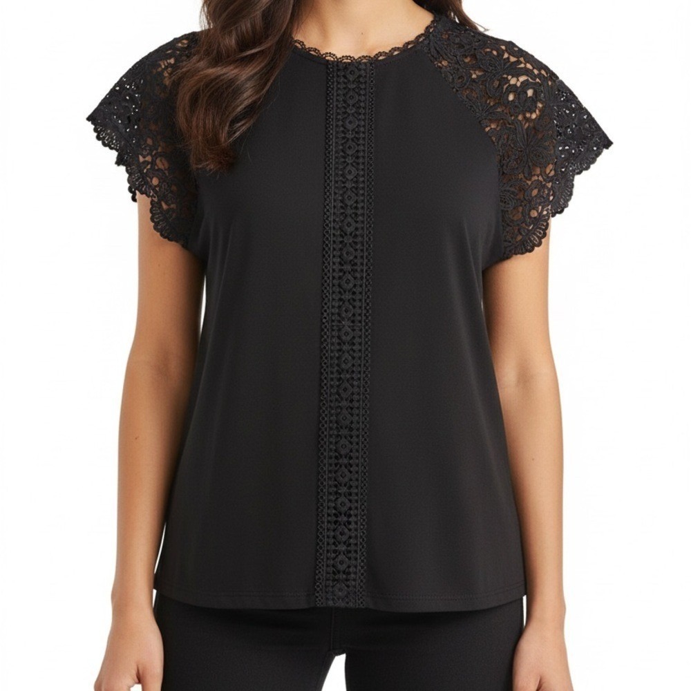 Cable & Gauge Black Crochet‎ Detail Blouse Size Small